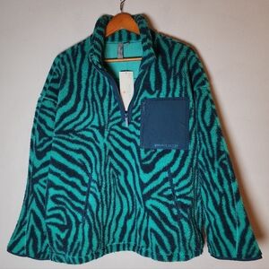 NWT Sweaty Betty High Pile Fleece 1/2 Zip Pullover Oversized Size 10 Green Blue